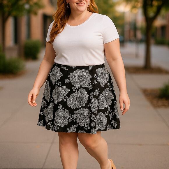 Talbots Womens Brown White Floral Skirt Size 24W Petite Cotton A-Line - Picture 2 of 7